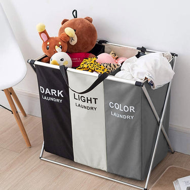 3-Section Foldable Laundry Basket with Labels & Aluminum Frame – Space-Saving Laundry Organizer - Lifeideas