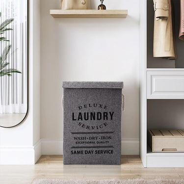Foldable Fabric Laundry Hamper with Lid and Rope Handles – Space-Saving Storage Basket for Clothes, Towels & Toys