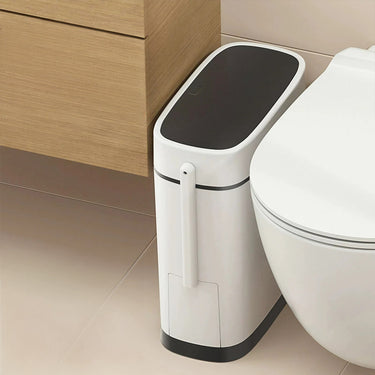 Slim Bathroom Trash Can with Built-In Toilet Brush – Dual Bag Design, Odor-Sealing Lid, 14L