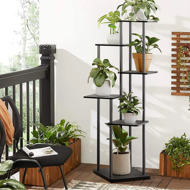 6-Tier Corner Plant Stand – Modern Metal Frame with MDF Shelves