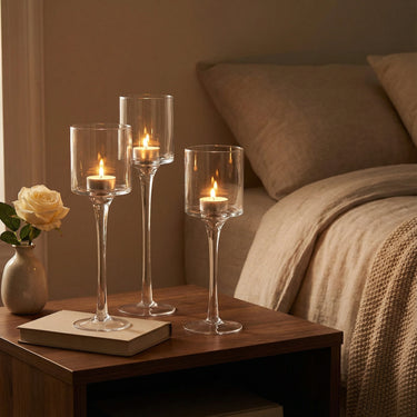 3-Piece Glass Tealight Candle Holders, Elegant Table Centerpiece Set
