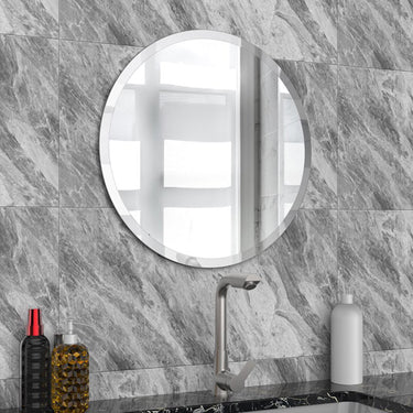 Round Frameless Wall Mirror – 40cm Bevelled Edge Bathroom Mirror with Safe Mounting Options