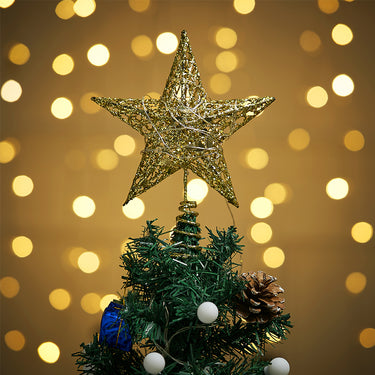Glittering Star Christmas Tree Topper with LED Light String – Festive Holiday Decoration