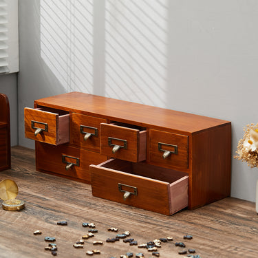Retro Wood 6-Drawer Desktop Organizer – Vintage Storage for Office & Home