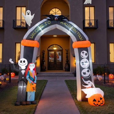 10ft Halloween Jack Skellington & Sally Inflatable Archway with Built-In LED Lights