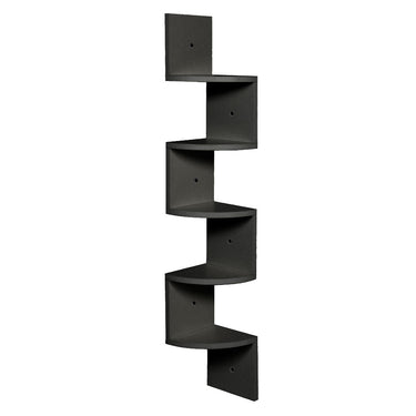 Wooden 5-Tier Zigzag Floating Corner Shelf – Space-Saving Storage in Black