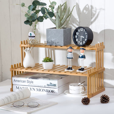 2-Tier Wooden Tabletop Plant & Display Shelf – Space-Saving Natural Organizer - Lifeideas