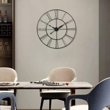 Large Vintage Metal Wall Clock – Silent Round Clock with Roman Numerals