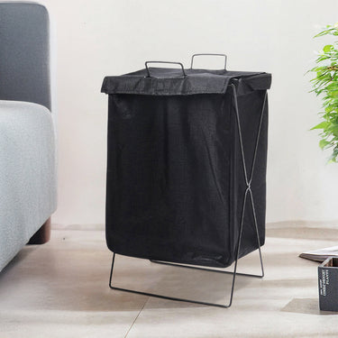 Folding Fabric Laundry Hamper with Lid and Handles – Collapsible Black Clothes Basket