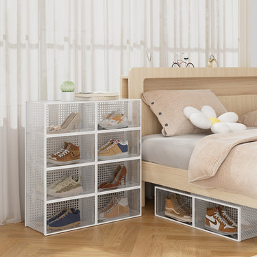 12-Pack Stackable Drop-Front Clear Shoe Storage Boxes – Ventilated & Foldable Organizer Set - Lifeideas