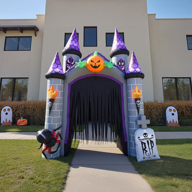 11ft Halloween Haunted House Castle Inflatable with Built-In LED Lights