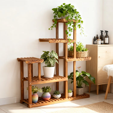 Rustic Multi-Tiered Wooden Plant Stand – 6-Tier Space-Saving Flower Shelf