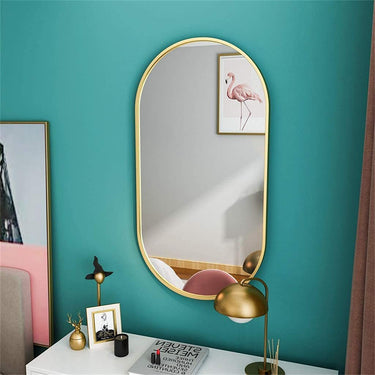 Modern Oval Metal Wall Mirror – Minimalist Aluminum Frame for Versatile Home Use