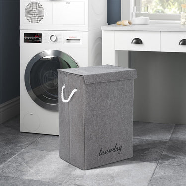 Foldable Linen Laundry Hamper with Lid and Rope Handles – Freestanding Storage Basket for Clothes, Towels, and More
