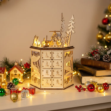 LED Rotating Countdown Christmas Calendar with Music Box