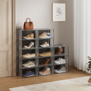 12-Piece Clear Stackable Shoe Storage Boxes, Transparent Plastic Organizer