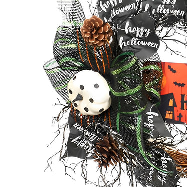 Halloween Wreath with Bows – Spooky Front Door Decoration with “Happy Halloween” Sign