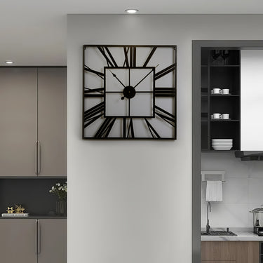 Oversized Square Metal Wall Clock – Roman Numerals and Modern Cut-Out Design for Statement Home Decor
