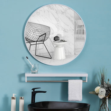 Nordic Round Bathroom Framed Mirror Wall Hanging - White