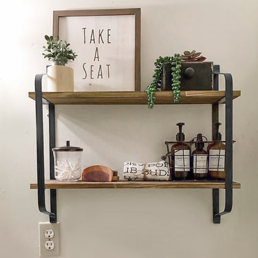 2-Tier Industrial Floating Wall Shelves – Rustic Wood and Metal Wall-Mounted Storage Rack - Lifeideas