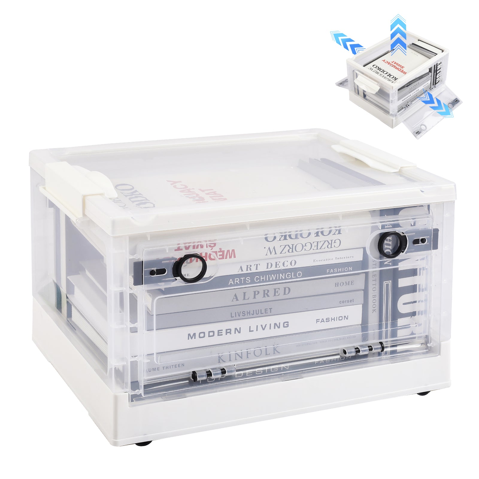 Floding Storage Transparent Box Transparent Folding Storage Box with Wheels – Stackable Home Organizer ...