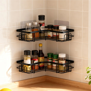 3-Piece Corner Shower Caddy Set with Wall-Mount Adhesive Stickers – Rust-Resistant Metal Storage Solution