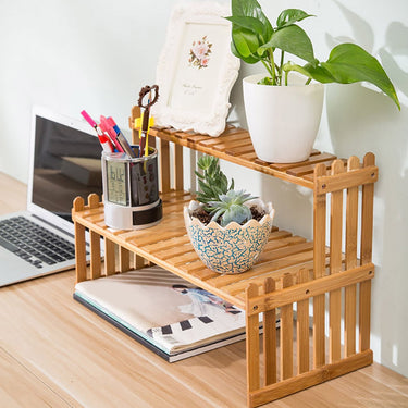 2-Tier Wooden Tabletop Plant & Display Shelf – Space-Saving Natural Organizer - Lifeideas