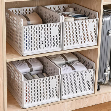 Stackable Plastic Clothes Storage Basket with Adjustable Dividers – Space-Saving Organizer