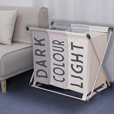 Foldable 3-Section Laundry Hamper with Aluminum Frame – Light, Dark & Colour Sorting
