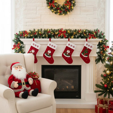 270cm Lighted Spruced Artificial Christmas Garland with Red Bows and Warm White LED Lights