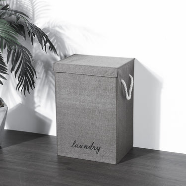 Foldable Linen Laundry Hamper with Lid and Rope Handles – Freestanding Storage Basket for Clothes, Towels, and More