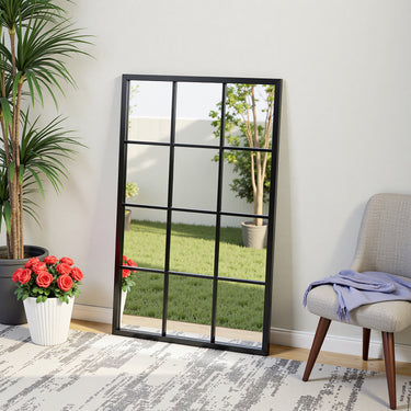Classic Window Mirror with Metal Frame – Industrial Wall Accent Mirror for Living Room or Entryway