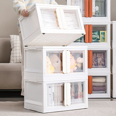 Collapsible Double-Door Storage Box with Wheels – Transparent Front, Foldable Design