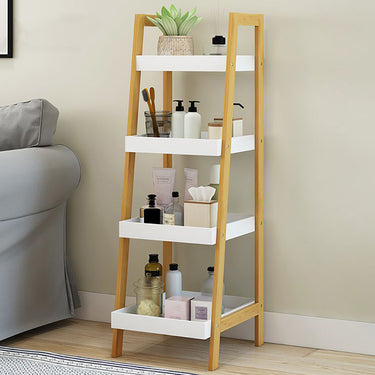 Nordic 4-Tier Wooden Ladder Shelf – Freestanding Display Organizer in White and Brown