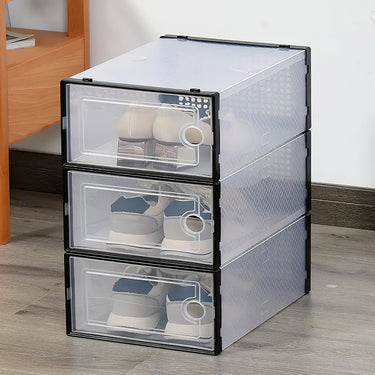 12-Pack Stackable Shoe Storage Boxes – Black Transparent Organizers with Ventilation Holes - Lifeideas