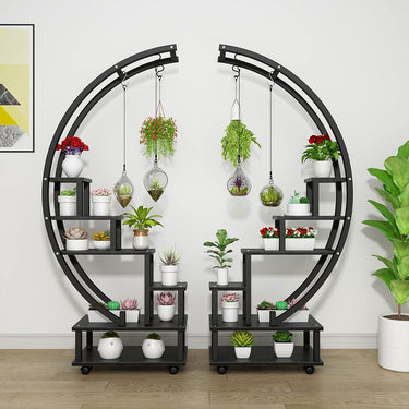 2pcs Half-Moon-Shaped Plant Stand Display Shelf with Wheels - Lifeideas