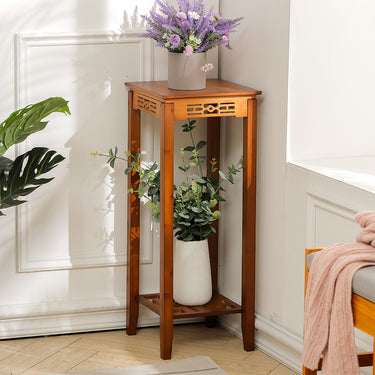 2-Tier Bamboo Plant Stand – Classic Oriental Style Flower Shelf - Lifeideas