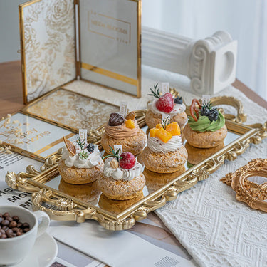 Elegant Mirror Base Serving Tray with Gold Decorative Border and Handles – Stylish & Functional Home Accent