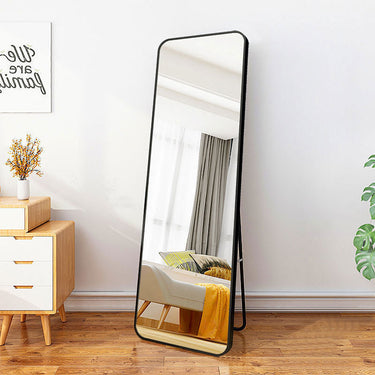 155cm Full-Length Rectangular Floor Mirror with Rounded Corners – Freestanding or Wall-Mounted Metal Frame, Black - Lifeideas