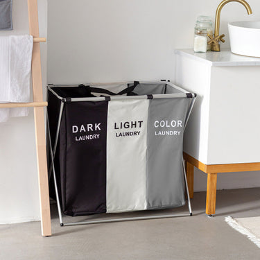 3-Section Foldable Laundry Basket with Labels & Aluminum Frame – Space-Saving Laundry Organizer - Lifeideas