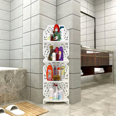 4-Tier White Corner Plant Display Stand – Elegant Carved Shelves for Indoor Greenery - Lifeideas