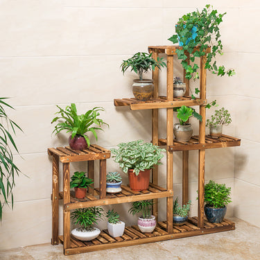 Rustic Multi-Tiered Wooden Plant Stand – 6-Tier Space-Saving Flower Shelf