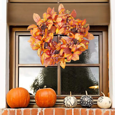 Halloween Maple Leaf and Berry Artificial Wreath – 50cm Fall Decoration