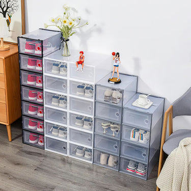 12-Pack Stackable Shoe Storage Boxes – Black Transparent Organizers with Ventilation Holes - Lifeideas