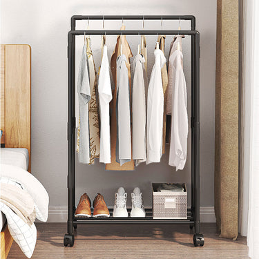 Double Rod Rolling Clothes Rack with Shelf, Metal Garment Organizer