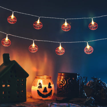 Halloween Smiley Pumpkin LED String Lights – Battery Operated Party Decoration