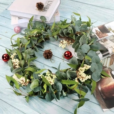 55cm Artificial Eucalyptus Topiary Wreath – Handmade Silk Leaf Door and Wall Decor - Lifeideas