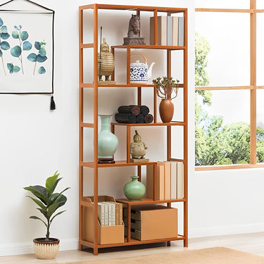 7-Tier Wooden Bookcase Display Stand – Tall Open Shelf Storage Rack