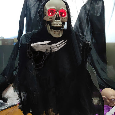 Halloween Sound Control Glowing Hanging Skeleton Ghost – Voice-Activated Red LED Eyes Décor