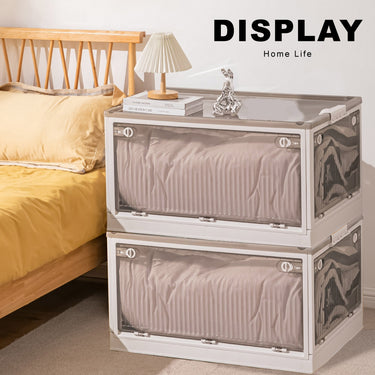 Transparent Folding Storage Box with Wheels and Lid – Stackable, Portable Plastic Organizer for Home & Office